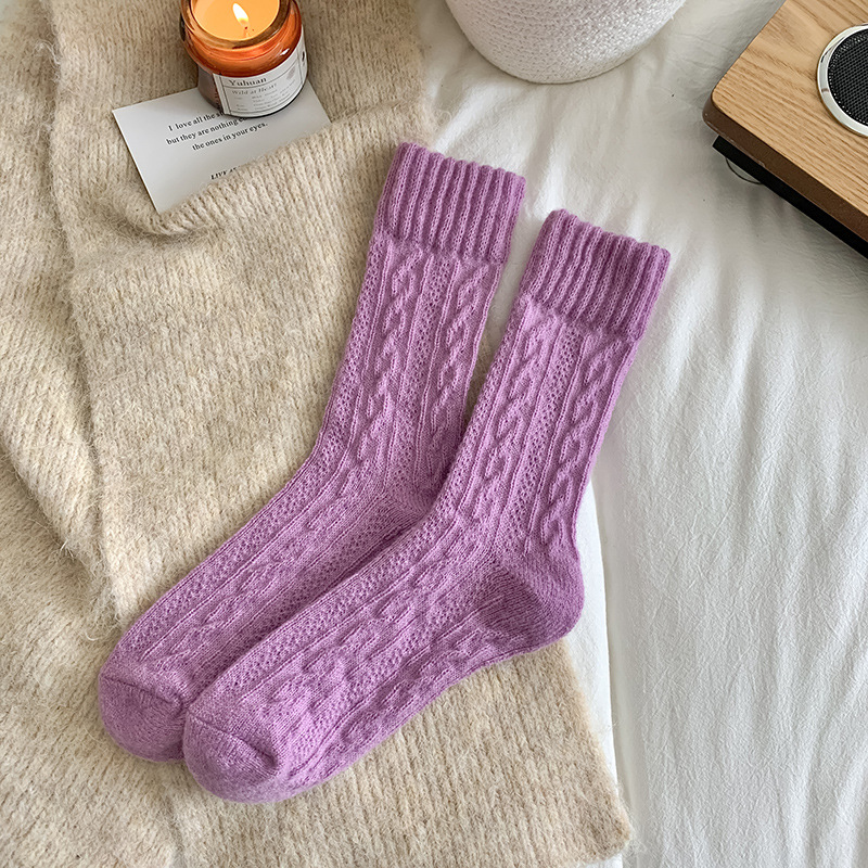 Wool Socks Women's Autumn and Winter Pile Style Tube Socks Fleece-lined Thickened Winter Warm Cashmere Twist Women's Stockings