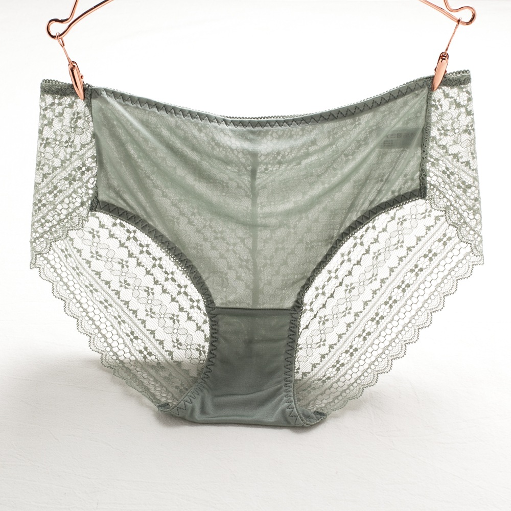 新款贴身舒适桑蚕丝内裤女 透气无痕性感蕾丝花边包臀三角裤批发