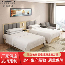 酒店家具床现代简约新中式木床样板房民宿公寓宾馆单双人床可定制