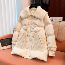 大翻领羽绒服女冬季2022新款休闲时尚设计感中长款a字版羽绒外套
