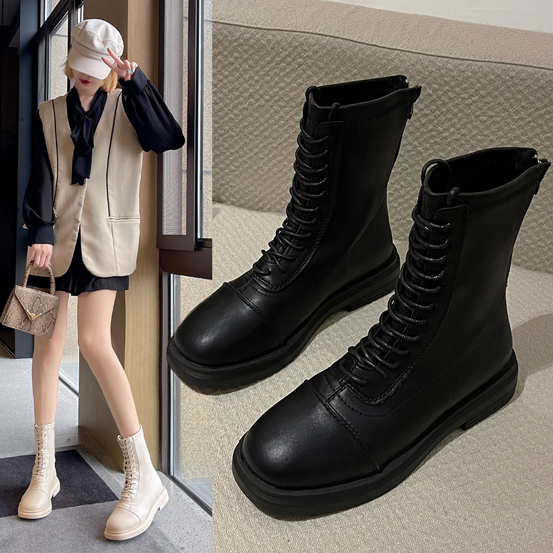 马丁靴女英伦风2024新款弹力女靴春秋女鞋瘦瘦靴子平底显脚小短靴