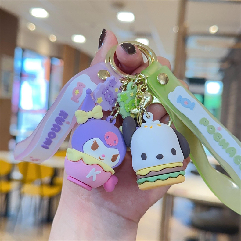 Cartoon Sanrio Family Snack Series Lovely Key Buckle Couple Car Shape School Bag Ornaments Exquisite Gifts Wholesale