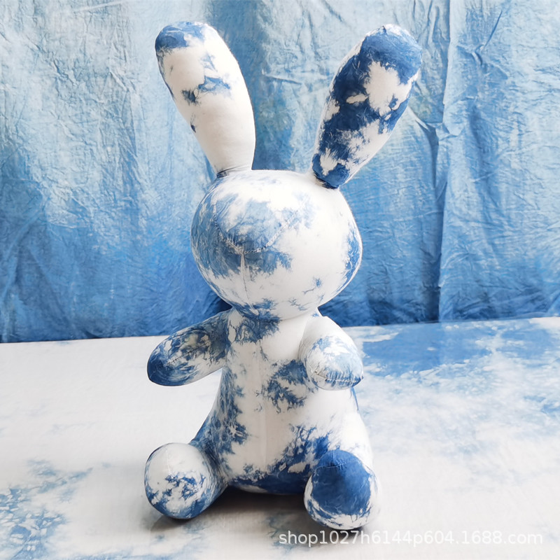 云兮蓝染 板蓝根植物染兔子摆件 云南白族扎染布艺玩具兔 玩偶兔