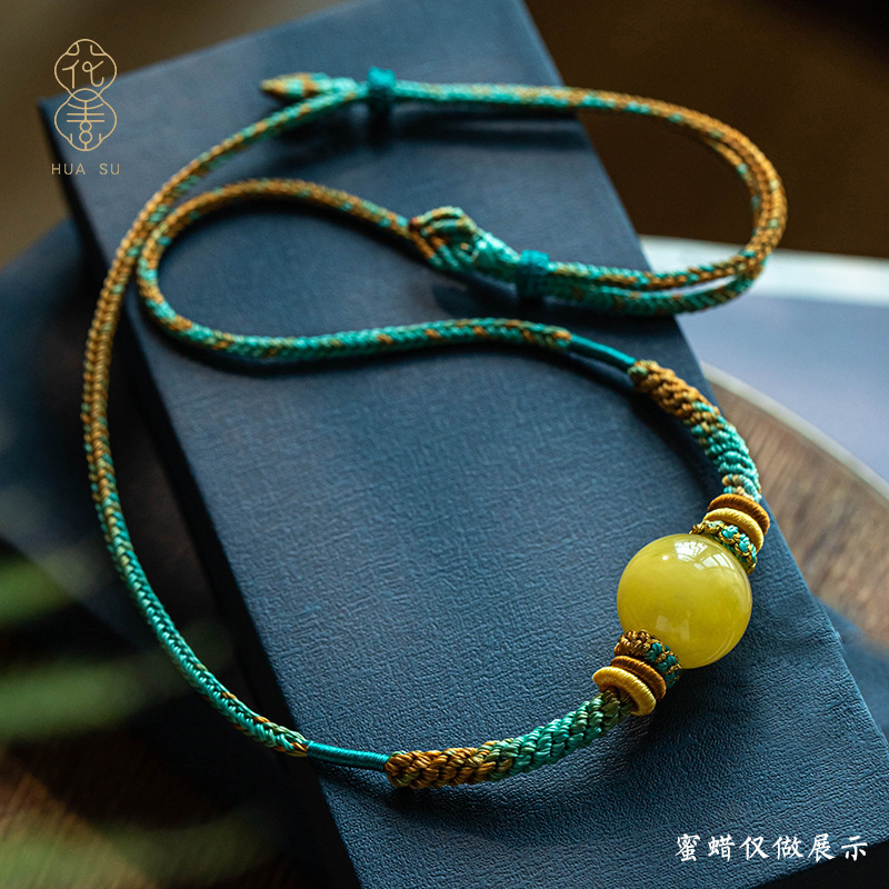 全手工编织锁骨链绳男女款高档横穿蜜蜡松石天珠挂绳毛衣链-阿里巴巴