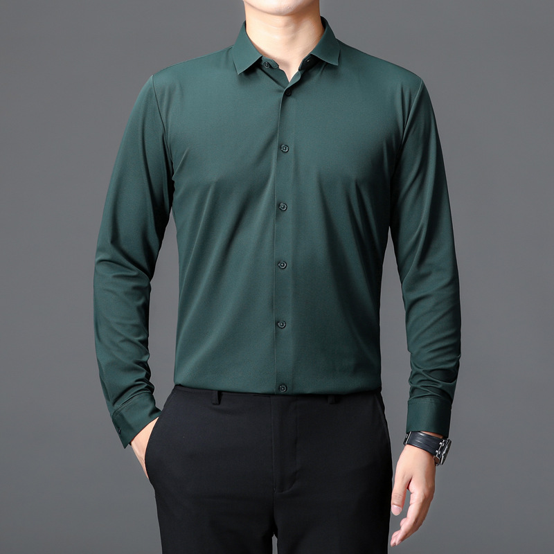 男士衬衫长袖薄款冰丝高档质量男士商务休闲抗皱免烫口袋衬衣男款