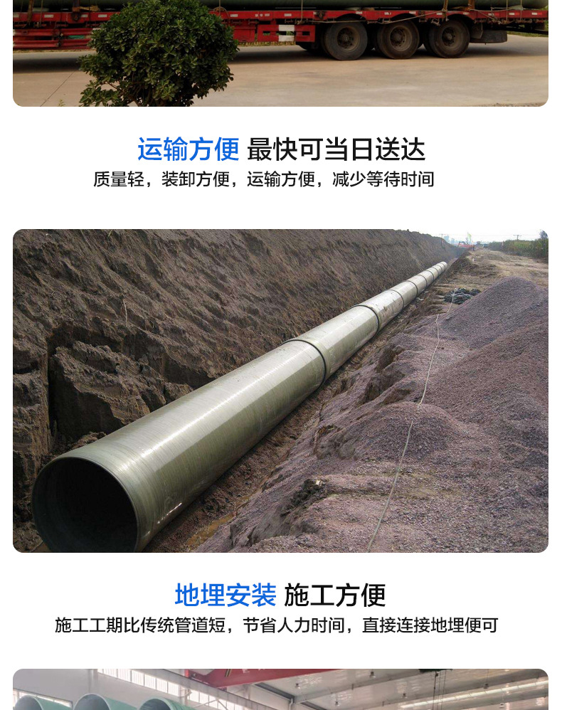 玻璃钢管道 排水排污水通风管道 地埋式缠绕夹砂管道