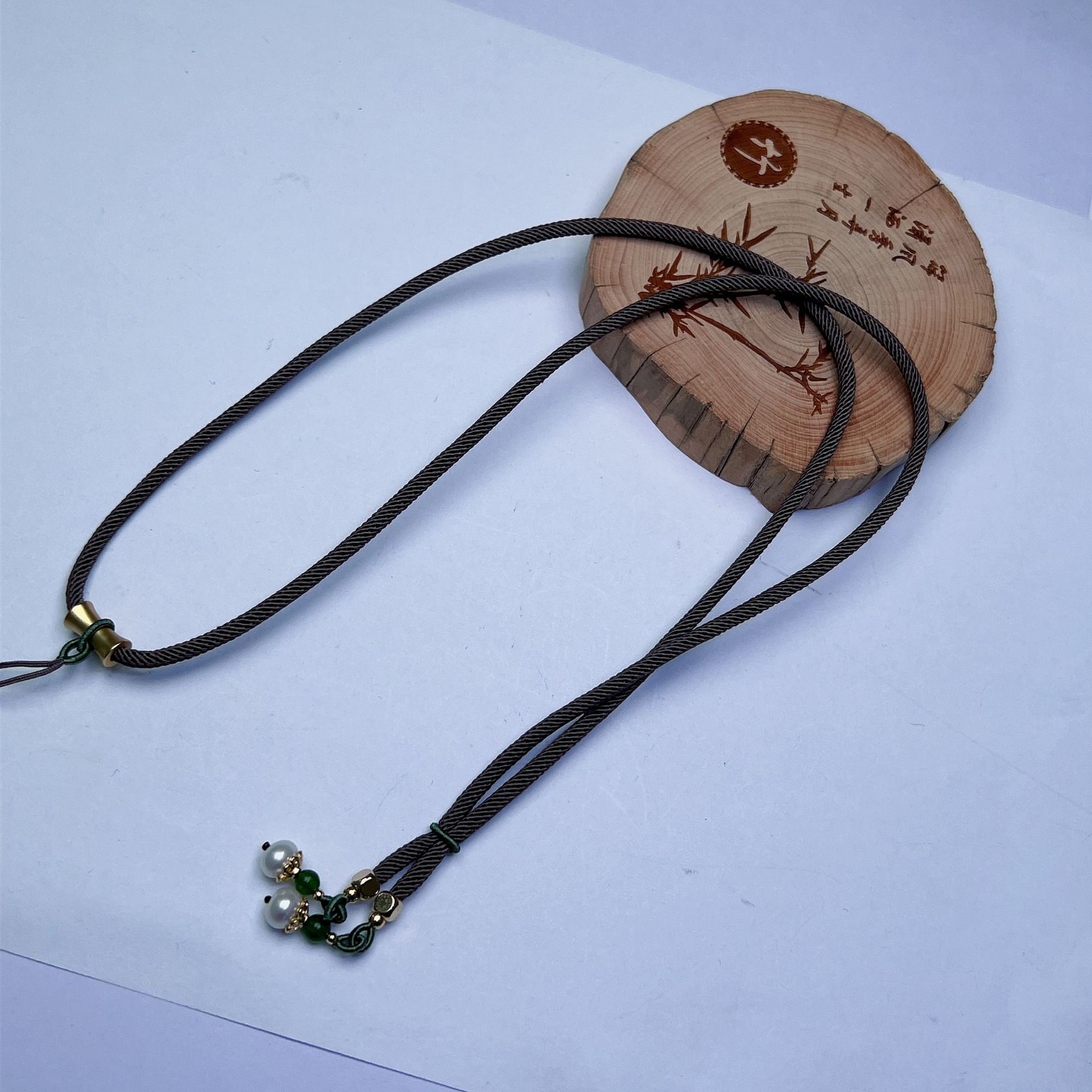 新款手工24k包金碧玉珍珠饰品绳活口情侣款个性佩挂脖毛衣链批发