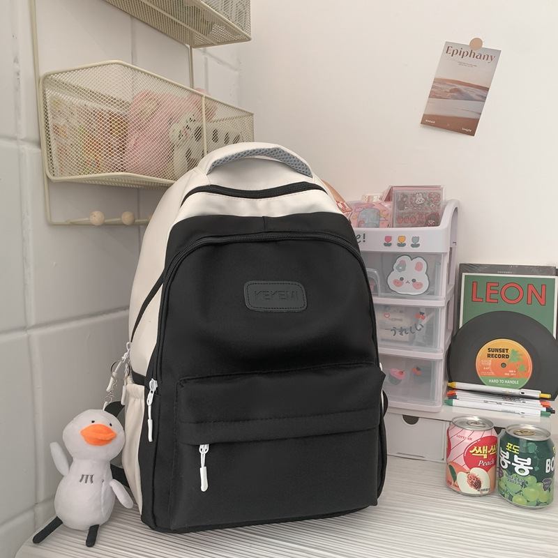 Backpack Women's New Large-Capacity Backpack Junior High School Bag High School and College Student Travel Bag Contrast Color Schoolbag Wholesale