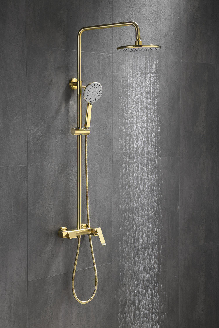 Copper Mixing Valve Brushed Gold Shower Head Set Home Bathroom Supercharged Shower Bathtub Faucet Simple Set