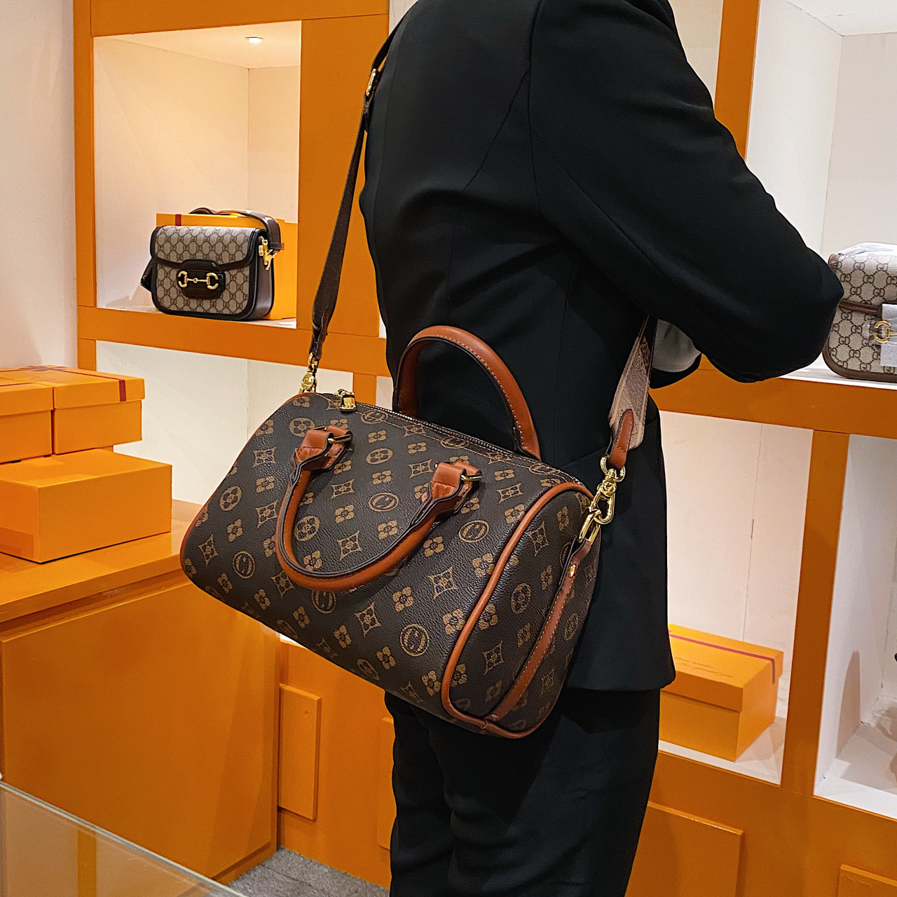 up lv波士顿枕头包包2021新款潮时尚春秋mini手提斜挎包老花女包