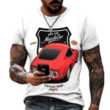 2024亚马逊夏季热销男士短袖3D打印汽车图案圆领休闲个性T恤上衣