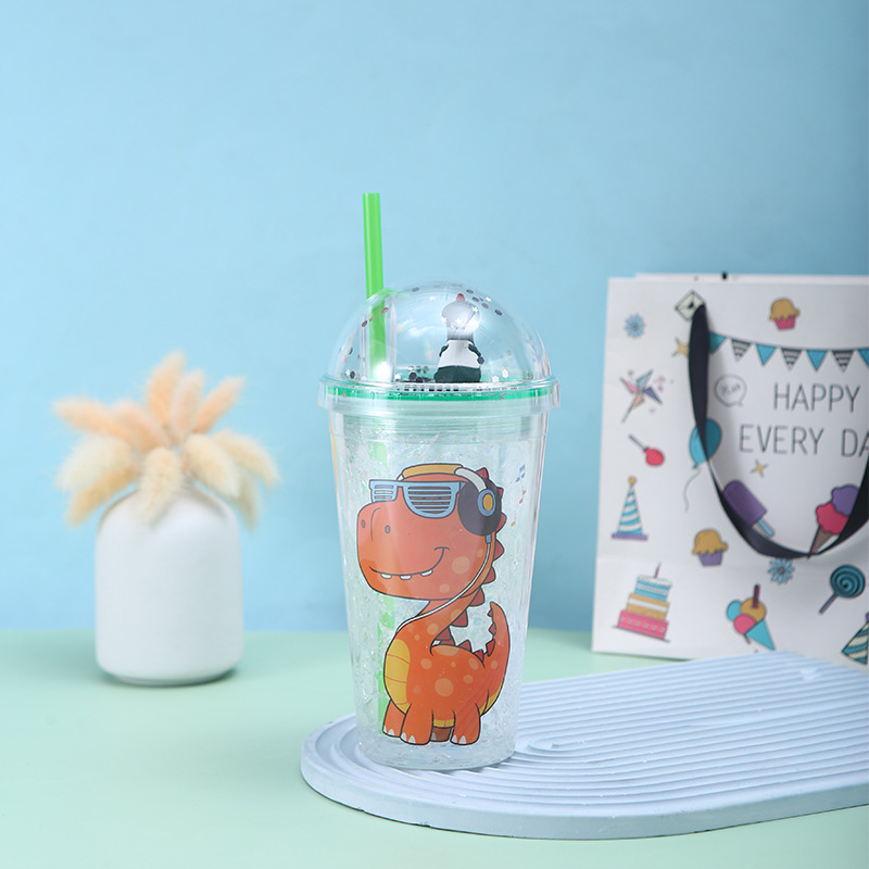 New Cartoon Summer Ice Glass Ins Style Creative Student Couple Cute Crushed Ice Cup Anti-Fall Plastic Cup with Straw