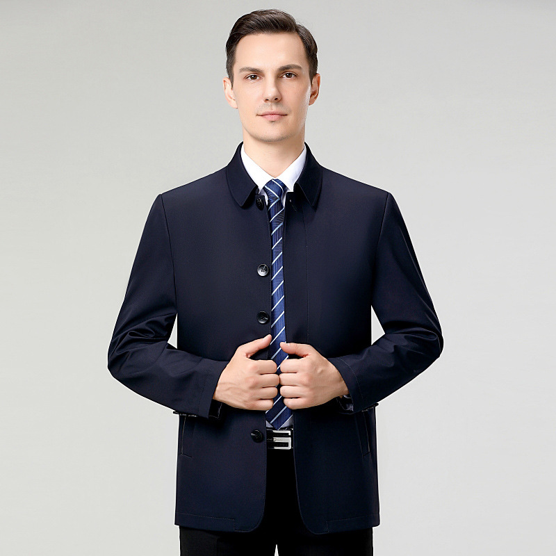 品牌代发夹克男行政干部春秋领导中老年爸爸装商务翻领茄克衫外套