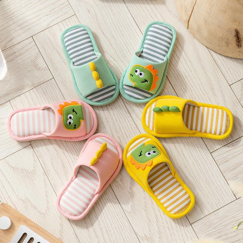 宝宝拖鞋春秋儿童亚麻女童室内可爱卡通恐龙防滑夏天居家小孩男童