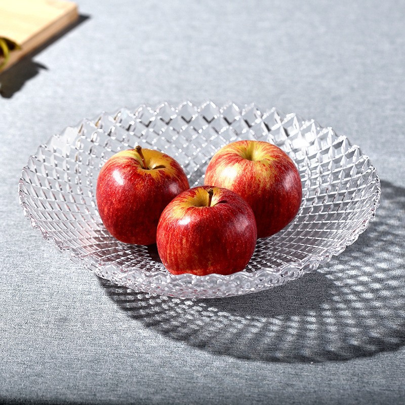 Green Apple Transparent Glass Fruit Plate Threaded Fruit Plate Bamboo Fruit Plate Household Snack Snack Dish 0745