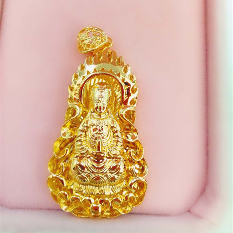 黄铜镀金火焰观音佛吊坠电镀仿黄金首饰品厂家批发男女款情侣项坠