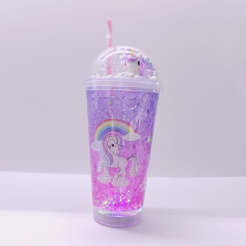 Cross-Border Factory Direct Supply Double Plastic Straw Cup Fashion Creative Unicorn Ice Cup