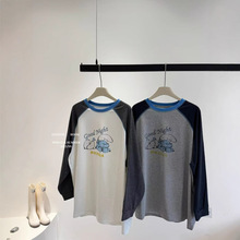 韩版孕妇装休闲圆领卡通印花蓝精灵孕妇大版遮肚宽松插肩袖舒适t