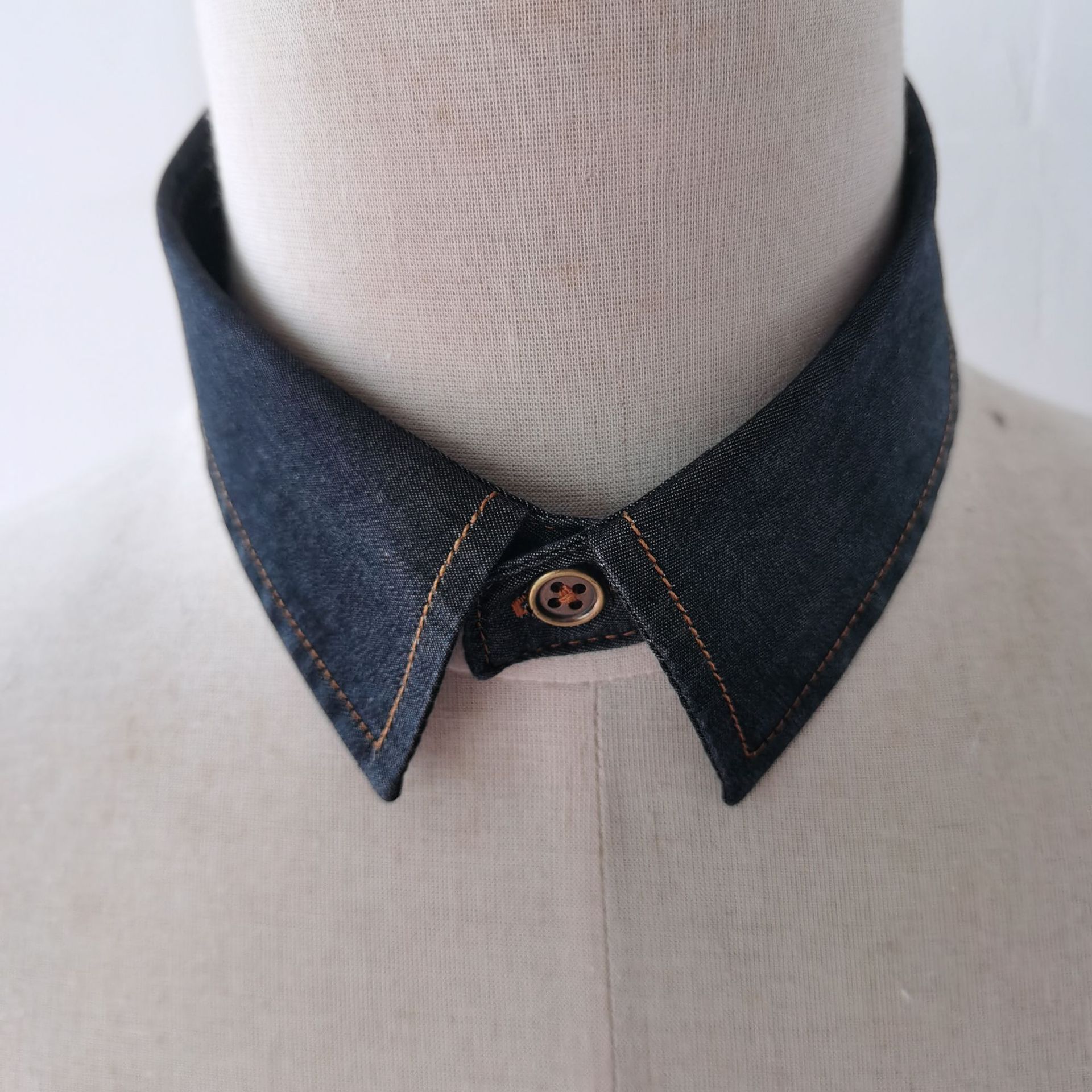 牛仔假领子单领装饰衣领百搭时尚男衬衫女领纯棉水洗工艺半身立领