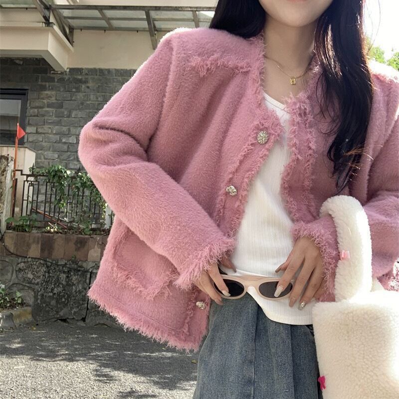 Jiao Mei 2023 New Autumn and Winter Soft Glutinous All-Match Sweater Coat Women's Loose Age-Reducing Long-Sleeved Cardigan Top