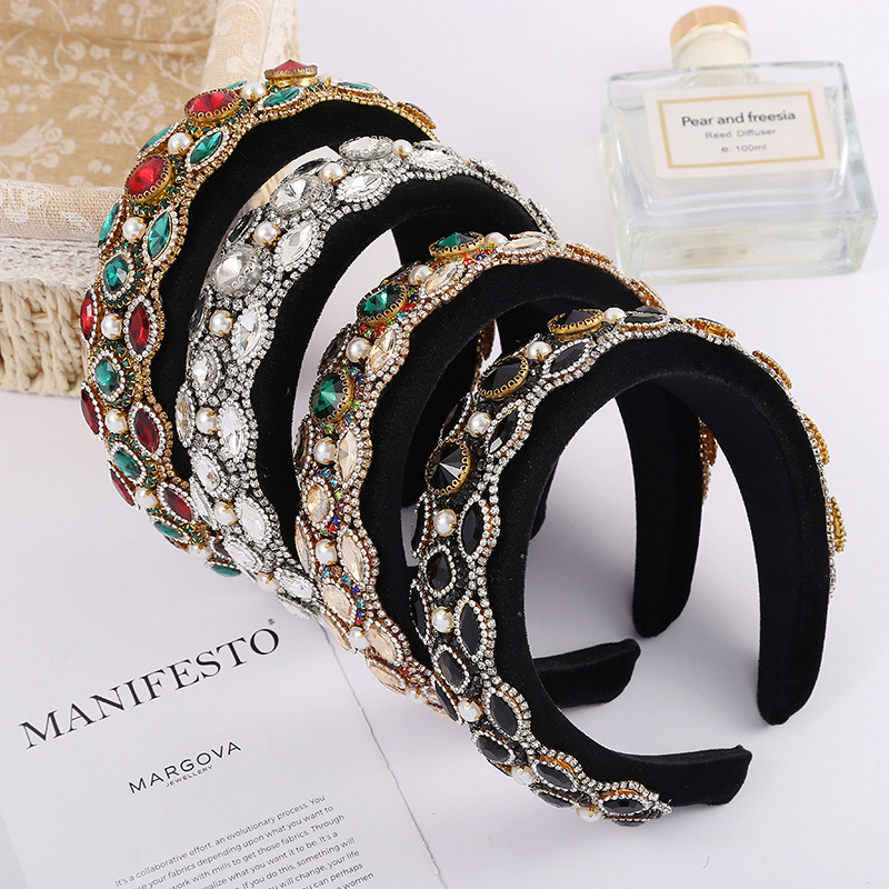 Baroque Affordable Luxury Color Rhinestone Headband Women's Retro Heavy Industry Headband Palace Style Headband Hairpin