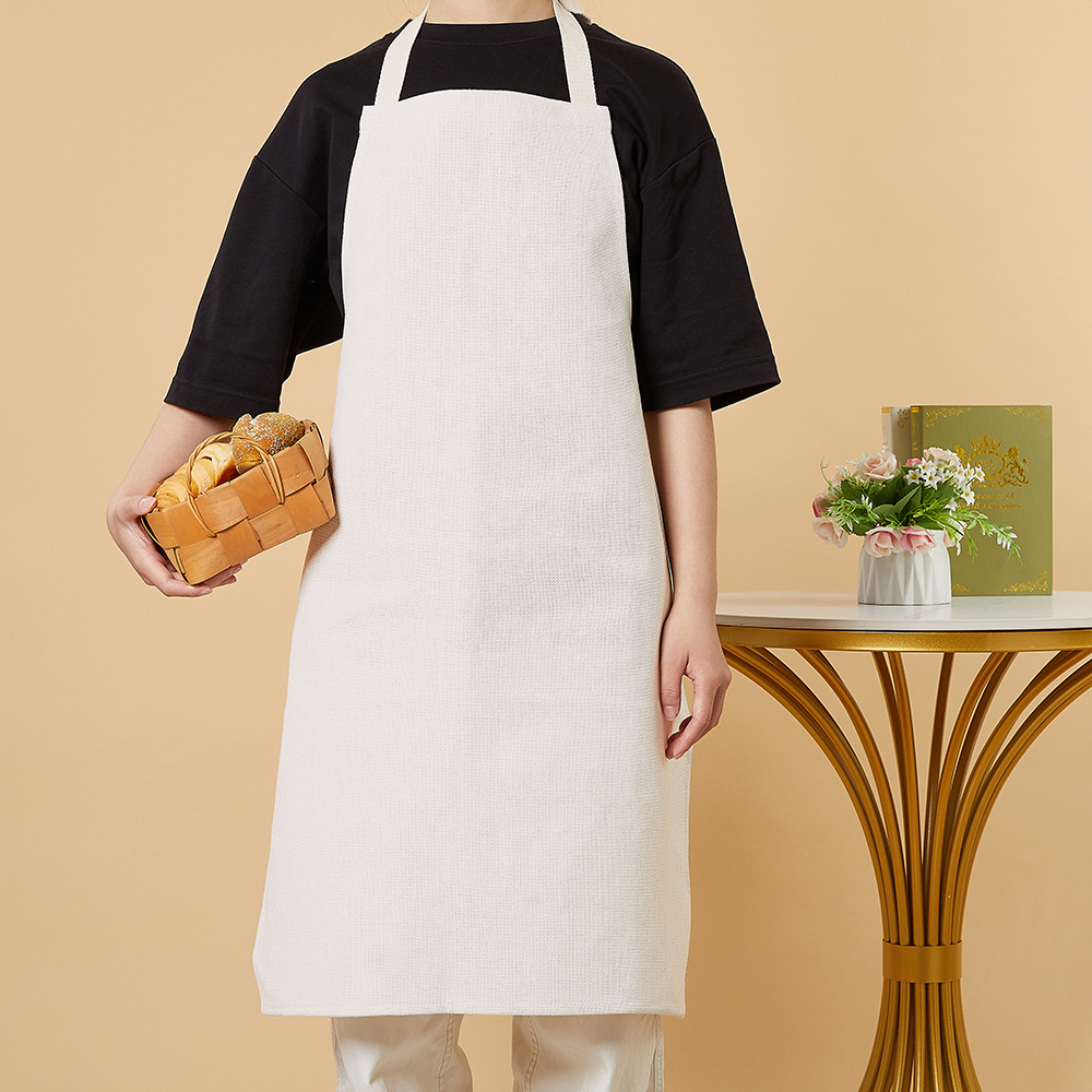 Large Pocket Adjustable 300G Cotton and Linen Kitchen Coffee Shop Halter Apron [Thermal Transfer Material]]