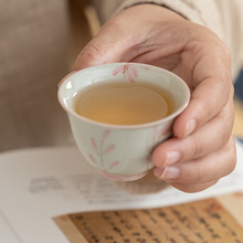 冰台釉下彩粉玉兰茶杯主人陶瓷家用泡茶杯品茗杯杯子功夫茶具手绘