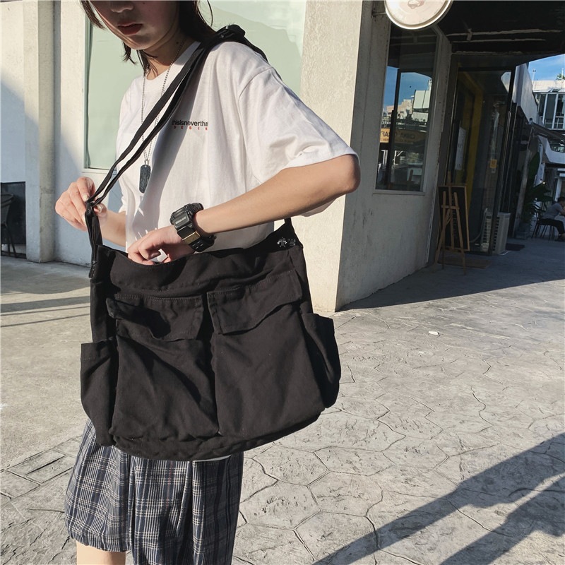 Artistic Youth Shoulder Bag Ins Versatile Large Capacity Canvas Bag Summer School Bag for College Students Messenger Bag Women's Bag