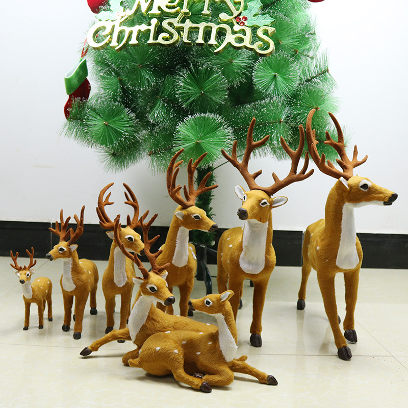 圣诞鹿装饰品毛绒鹿公仔麋鹿仿真梅花鹿圣诞礼物小鹿摆件道具用品