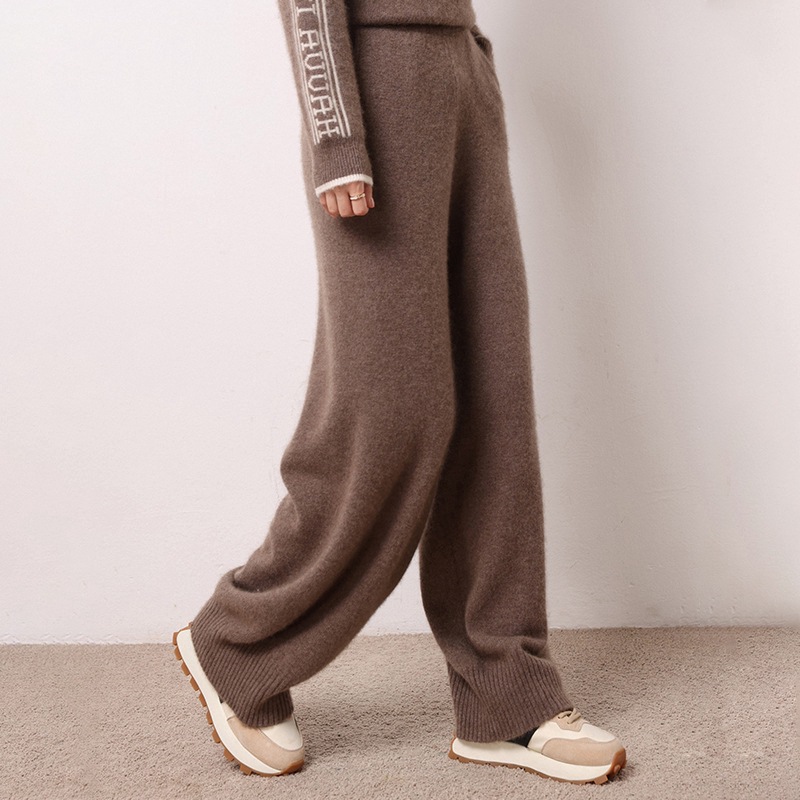 Autumn and Winter Knitted Trousers Women's Drooping Straight Mopping Loose High Waist Cashmere Trousers with an Elasticated Waist Casual Pants Outer Wear Wide Leg Wool