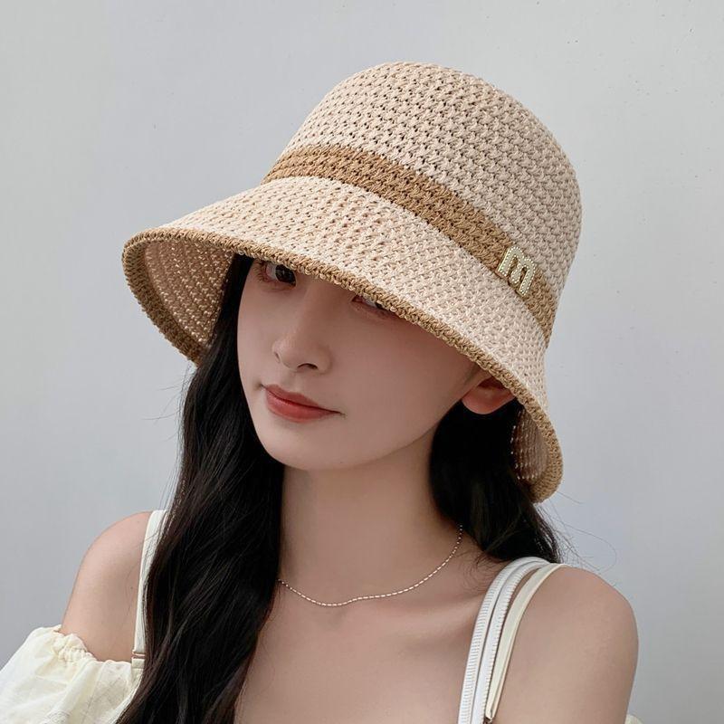 Summer Korean Style Letter Hollow Sun Protection Hat Outdoor Travel Versatile Casual Fisherman Hat Women's Thin Basin Hat