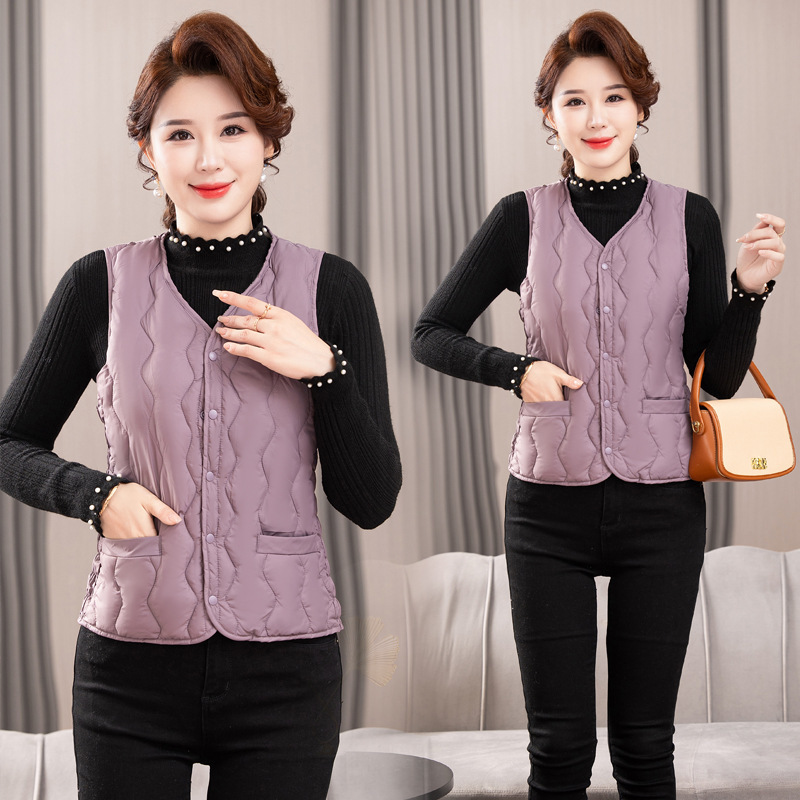 Middle-Aged and Elderly New Mom Vest Women's Winter Vest Women's down Cotton Waistcoat Vest Fleece-lined Warm Women's