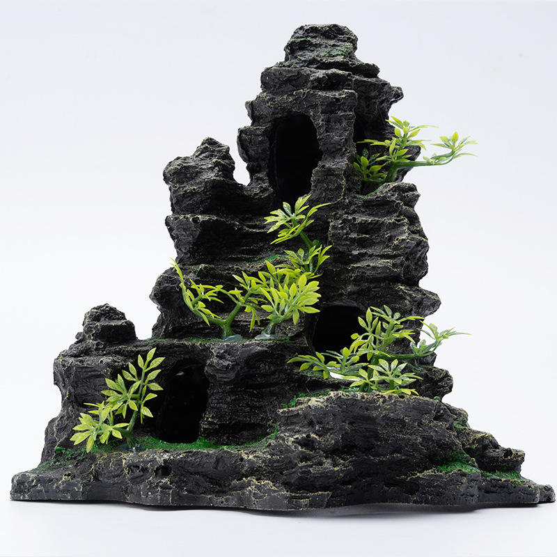 鱼缸假山造景套装仿真流水假山水缸造景石树脂装饰水草摆件躲避洞