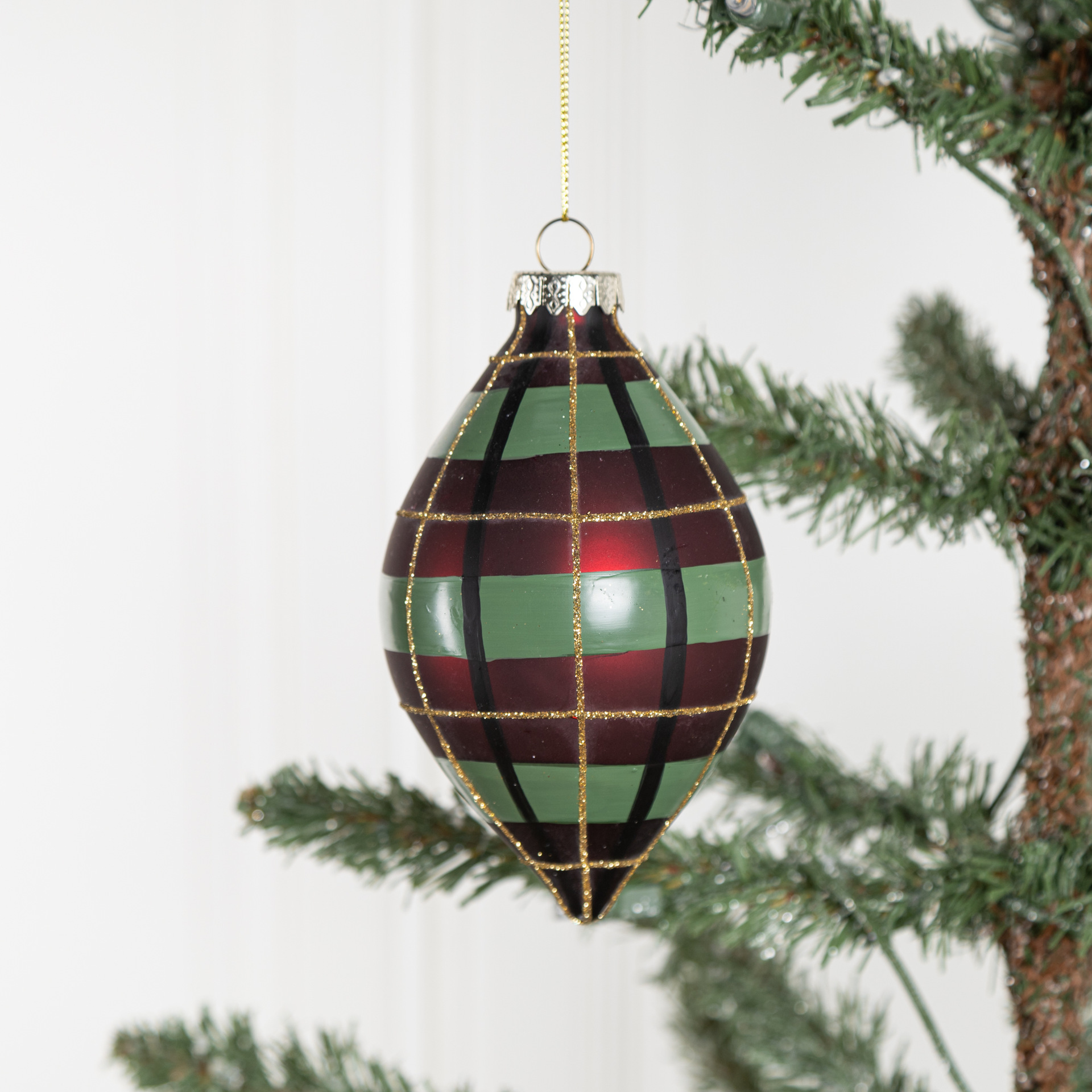 新款圣诞树挂件玻璃彩绘球吊球圣诞节梭子形彩色玻璃球圣诞小礼物