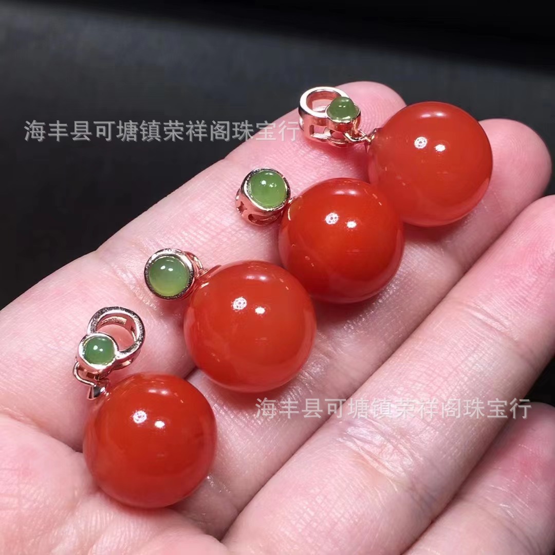 天然南红玛瑙单珠锁骨链吊坠女简约百搭南红圆珠散珠diy吊坠配饰