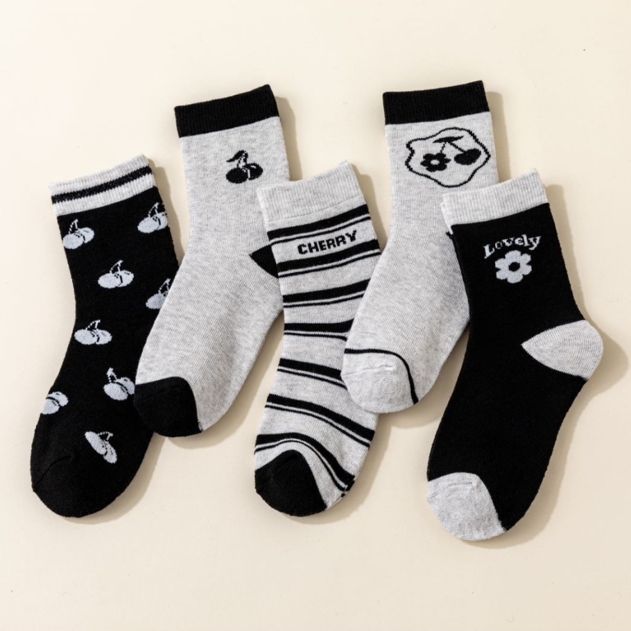 冬季百搭保暖绵羊毛女袜全棉卡色黑白樱桃加厚抗寒女中筒袜羊毛袜