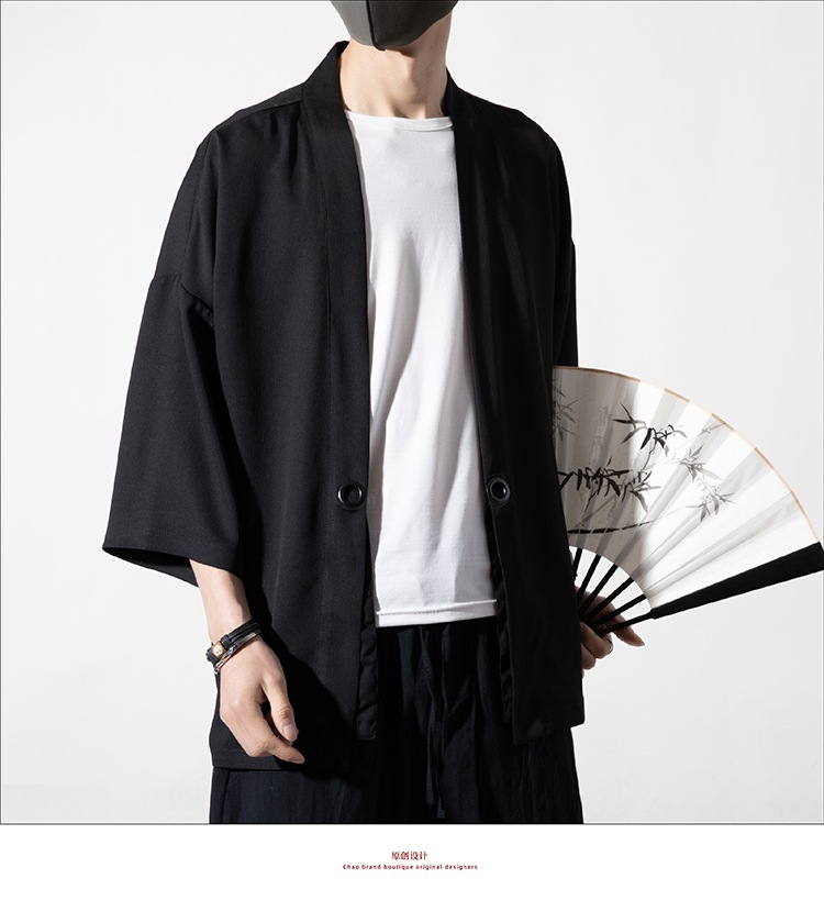 日系复古道袍开衫和服羽织中国风古风仙气汉服七分袖防晒衬衣外套