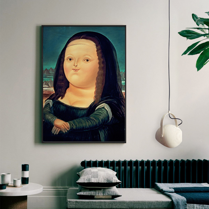 萌版搞笑q版胖蒙娜丽莎的微笑客厅装饰画玄关酒店墙面工作室挂画