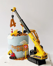 挖机蛋糕摆件道具周岁吊车装饰摆件合金儿童男孩生日创意甜品插件