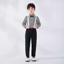 儿童西装新款条纹衬衫背带裤套装花童礼服韩版男童表演摄影走秀服