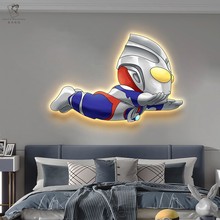 led画创意男孩儿童房奥特曼卧室背景墙床头装饰画挂画卡通氛围灯