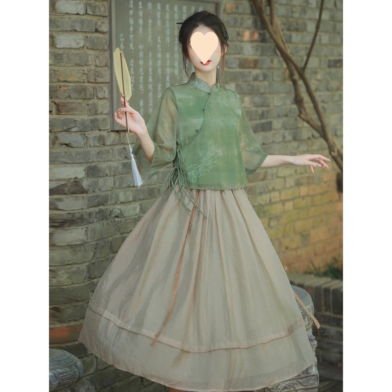 New Chinese Style Hanfu Amoi Chinese Style Vintage Antique Women's Clothing Improved Young Two-Piece Suit Long Skirt Style Female Adult