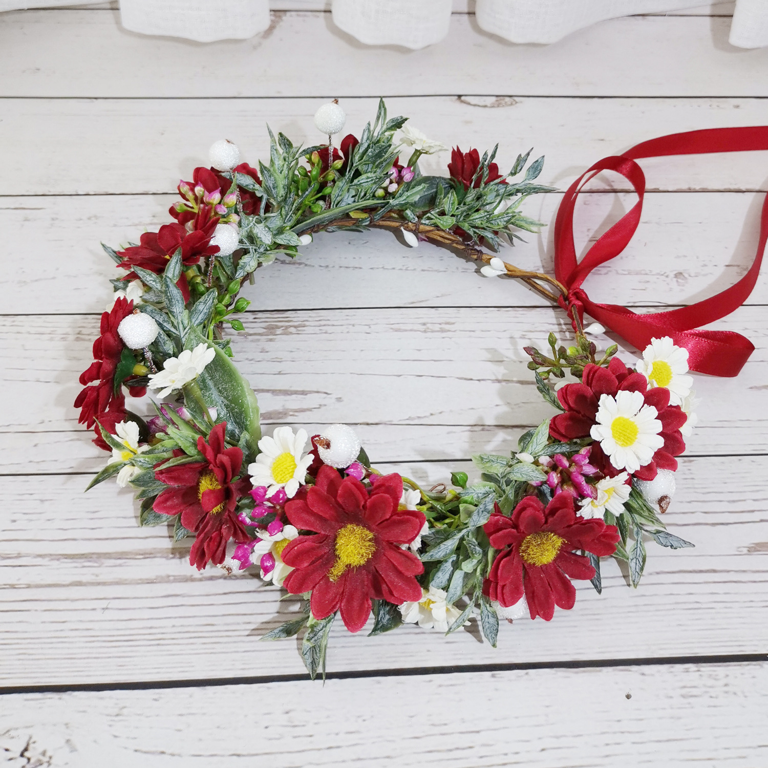 小雏菊花朵花环森系花朵花环发饰新娘头饰儿童沙滩度假摄影饰品