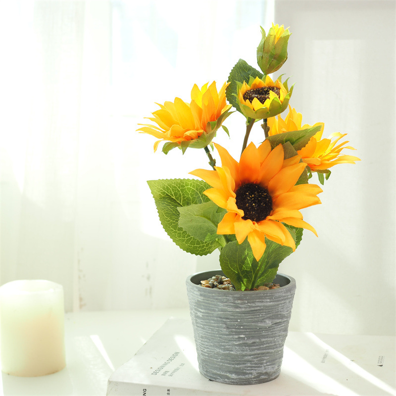 仿真花5头向日葵盆景套装 假花盆栽 太阳花工艺品-阿里巴巴