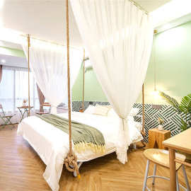 床吊床卧室大人家用摇摇少女可睡双人秋千吊绳民宿酒店网红床室内