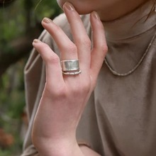 法式设计感双层不规则个性可调节戒指指环宽面串珠开口戒指