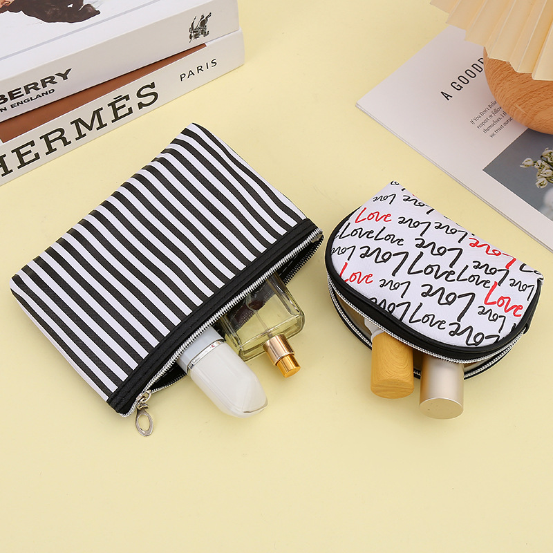Japanese and Korean Inkjet Striped Make-up Bag Three-Piece Transparent Double-Layer Pvc Women's Makeup Case Portable Waterproof Buggy Bag