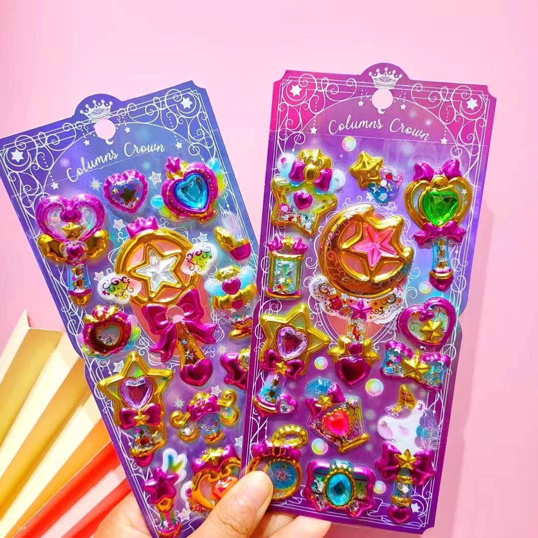 New Colorful Gems Gilding Three-Dimensional Stickers Cartoon Colored Gold Diamond Shake Stickers Acrylic Diamond Decorative Sticker