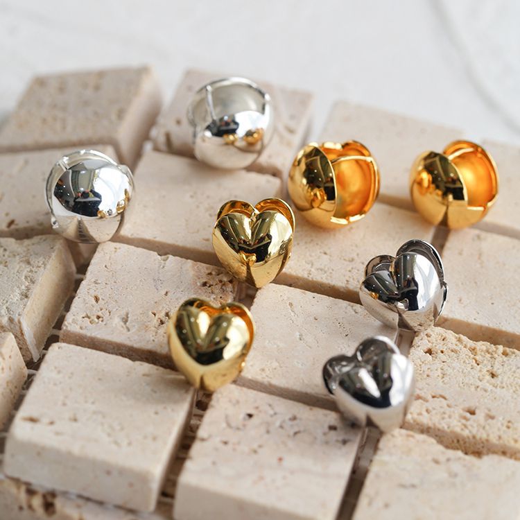 日韩风格铜镀金镀银爱心耳环女网红博主同款简约时髦金球耳钉耳扣