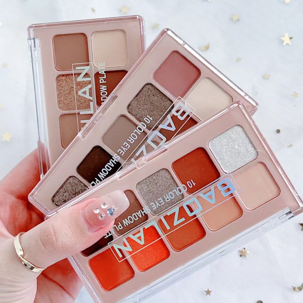 Baozilan Ten Color Eyeshadow Palette Autumn and Winter Low Saturation Orange Brown Milk Tea 10 Color Keyboard Eye Shadow Cross-Border Wholesale